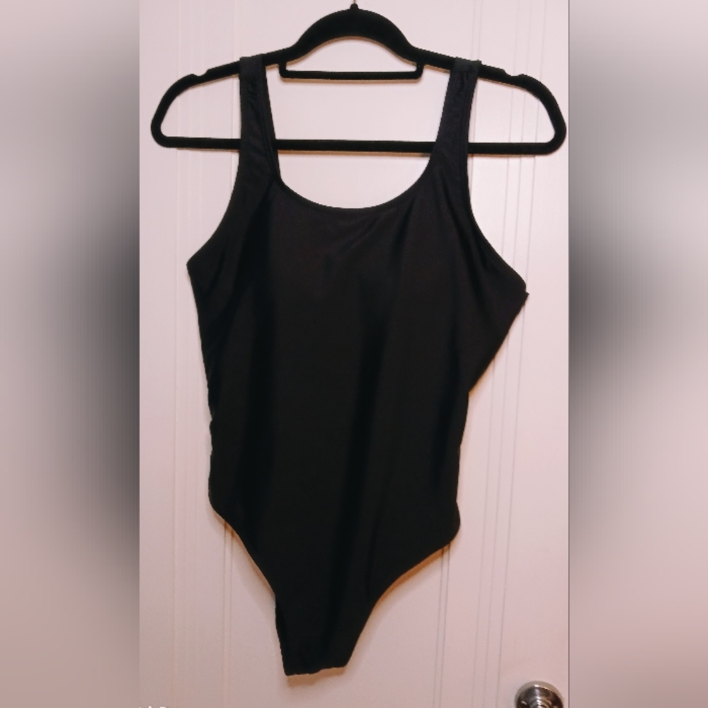 Black One Piece Swimsuit Crisscross back. Size L